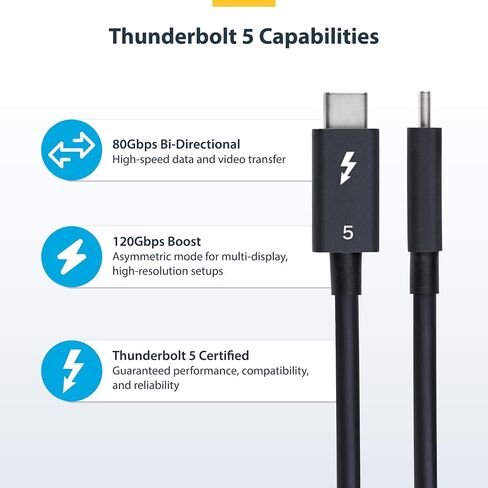 startech.com 1.5 قدم (50 سم) كابل Thunderbolt 5 ، 80 جيجابت في الثانية/120 جيجابت في الثانية ، 240W PD ، 8K 60Hz ، معتمد Thunderbolt ، TB5/TB4/USB4/USB-C in Saudi Arabia