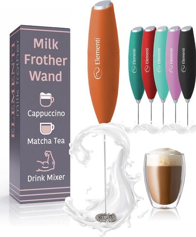 Elementi Drink Mixer Handheld - Electric Stirrer and Powerful Protein Powder Mixer Wand, Easy-to-Use Mini Frother Wand for Quick Delicious Cocktails, Milk Frother and Coffee Stirrers (Orange) in Kuwait