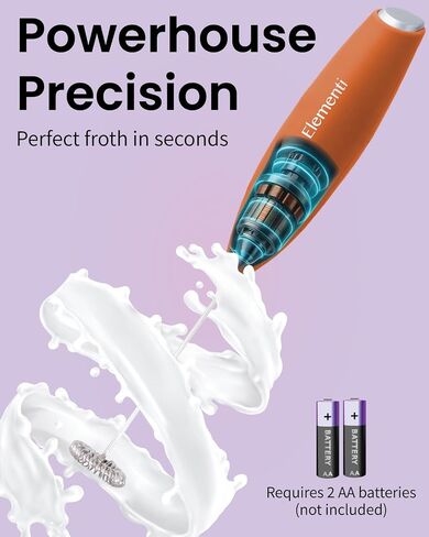 Elementi Drink Mixer Handheld - Electric Stirrer and Powerful Protein Powder Mixer Wand, Easy-to-Use Mini Frother Wand for Quick Delicious Cocktails, Milk Frother and Coffee Stirrers (Orange) in Kuwait