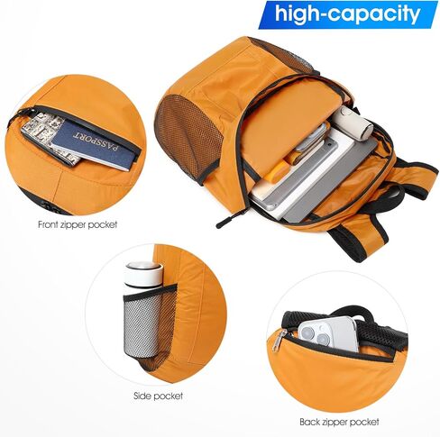 Small Hiking Backpack, 15L Lightweight Travel Backpack with Phone Pocket, Hiking Daypack for Women Men(Oxford, Brown) in Kuwait