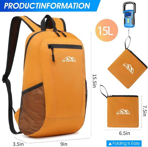 Small Hiking Backpack, 15L Lightweight Travel Backpack with Phone Pocket, Hiking Daypack for Women Men(Oxford, Brown) in Kuwait