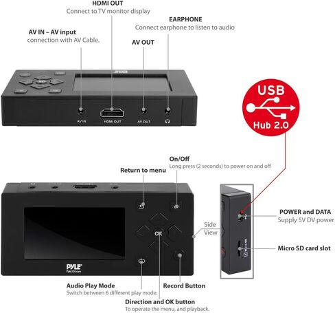 Capture Card Video Recording System - Video Game AV Recorder W/LCD Monitor ، دعم HDMI ، نظام إنشاء ملفات الوسائط الرقمية HD 1080P الكاملة ، يحفظ على USB/SD ، دعم DVD ، CD ، VHS ، VCR ، Cassette - Pyle in Saudi Arabia
