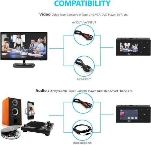 Capture Card Video Recording System - Video Game AV Recorder W/LCD Monitor ، دعم HDMI ، نظام إنشاء ملفات الوسائط الرقمية HD 1080P الكاملة ، يحفظ على USB/SD ، دعم DVD ، CD ، VHS ، VCR ، Cassette - Pyle in Saudi Arabia