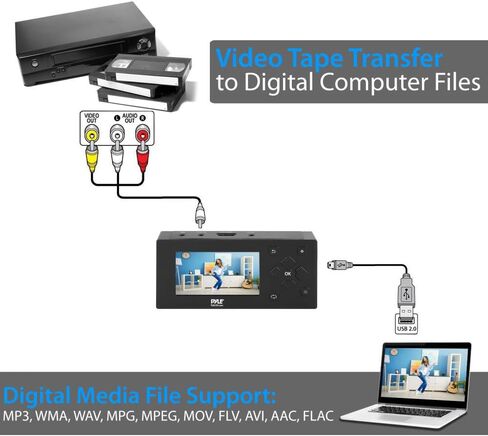 Capture Card Video Recording System - Video Game AV Recorder W/LCD Monitor ، دعم HDMI ، نظام إنشاء ملفات الوسائط الرقمية HD 1080P الكاملة ، يحفظ على USB/SD ، دعم DVD ، CD ، VHS ، VCR ، Cassette - Pyle in Saudi Arabia
