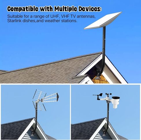 Adjustable Mounting Pole for Tempest Weather Station & Starlink Gen 3, (Diameter 1 1/2", Length 33 1/4"), J-Pole Bracket with 180° Swivel Arm, No-Drill Roof/Eaves Installation, Weather-Resistant Steel in Saudi Arabia