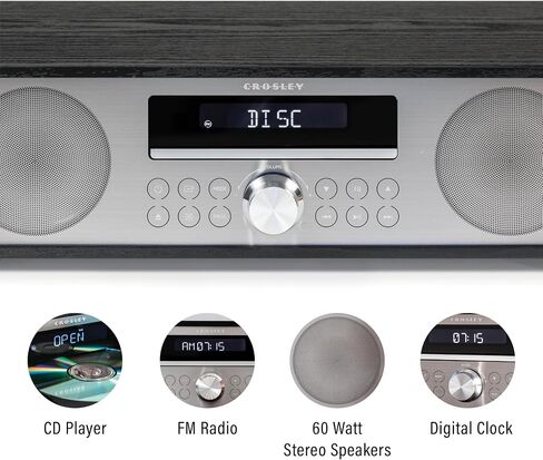 CROSLEY CR3501A-MA Fleetwood Retro Clock Clock Radio FM ومشغل أقراص مضغوطة مع مكبرات صوت بلوتوث ستيريو ، الماهوجني in Saudi Arabia