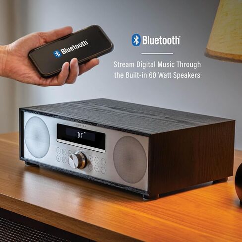 CROSLEY CR3501A-MA Fleetwood Retro Clock Clock Radio FM ومشغل أقراص مضغوطة مع مكبرات صوت بلوتوث ستيريو ، الماهوجني in Saudi Arabia