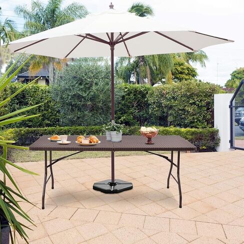 Tangkula 6Ft Rattan Folding Table, Indoor Outdoor Portable Foldable Table with 1.8 Inch Umbrella Hole, Heavy Duty Metal Frame, Carrying Handle for Camping Picnic Backyard BBQ in Saudi Arabia