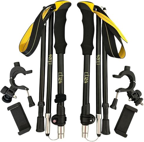 Folding Trekking Poles with Phone Mount Ultralight 7075 Aluminum, Foldable 5-Section Hiking Poles, Shock-Absorbing EVA Grip, Compact for Travel, Backpacking & Trail Walking in Saudi Arabia