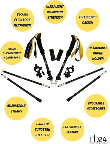 Folding Trekking Poles with Phone Mount Ultralight 7075 Aluminum, Foldable 5-Section Hiking Poles, Shock-Absorbing EVA Grip, Compact for Travel, Backpacking & Trail Walking in Saudi Arabia