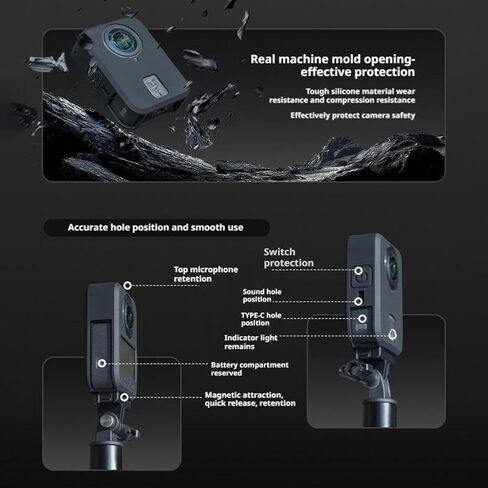 Silicone Protective Case for DJI OSMO 360 – Scratch-Resistant & Shock-Absorbing Body Cover with Precise Cutouts & Button Protrusion (Black) in Saudi Arabia