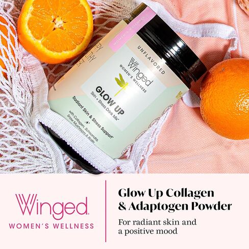 مسحوق ببتيد الكولاجين AM من Winged Wellness Glow Up | بشرة الصباح و Adaptogens للبشرة المتوهجة والطاقة. الكولاجين الذي يتغذى على العشب مع عرف الأسد والماكا وفيتامين ب12 بدون نكهة، 21 حصة in Saudi Arabia