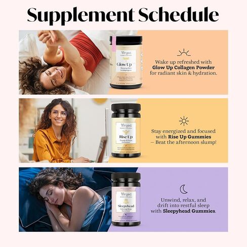 مسحوق ببتيد الكولاجين AM من Winged Wellness Glow Up | بشرة الصباح و Adaptogens للبشرة المتوهجة والطاقة. الكولاجين الذي يتغذى على العشب مع عرف الأسد والماكا وفيتامين ب12 بدون نكهة، 21 حصة in Saudi Arabia
