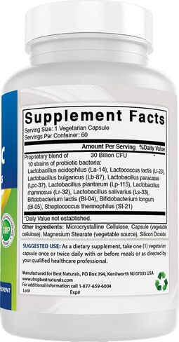 Best Naturals Probiotic 10 Strains & 30 Billion CFU Intestinal Flora, 60 Veggie Capsules (60 Count (Pack of 1)) in Saudi Arabia