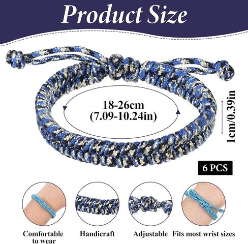 6 Pcs Paracord Bracelets Adjustable Rope String Bracelet Woven Braided Bracelet Multicolor Friendship Cord Bracelets for Men Women Outdoor Camping Climbing Gifts in Saudi Arabia