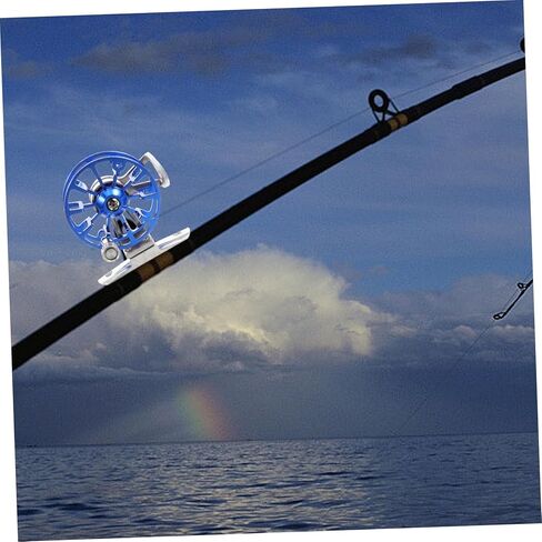 Popetpop الألومنيوم سبيكة ذبابة الصيد بكرة الصيد القوية كرابي عجلة الصيد مع قدم مركبة عالية الكثافة لقارب الشعاب المرجانية في الهواء الطلق استخدام اليد اليمنى الأزرق in Kuwait