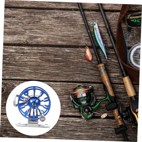 Popetpop الألومنيوم سبيكة ذبابة الصيد بكرة الصيد القوية كرابي عجلة الصيد مع قدم مركبة عالية الكثافة لقارب الشعاب المرجانية في الهواء الطلق استخدام اليد اليمنى الأزرق in Kuwait