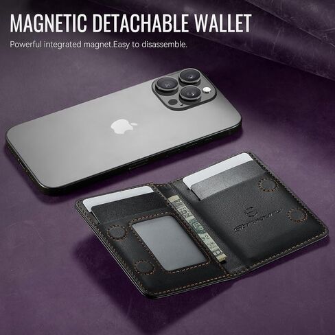 حامل البطاقة المغناطيسي متوافق مع هواتف Magsafe والحالات ، محفظة هاتف Pu Leather Slim لجهاز iPhone 16/15/14/13/12/pro/max/plus ، 4 فتحات بطاقة RFID مع جيب سحاب - أسود in Saudi Arabia