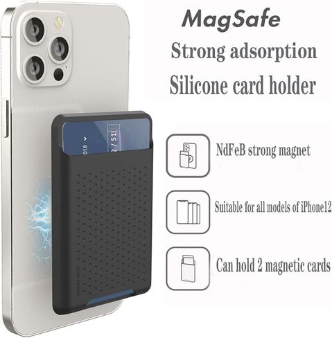 BIAJIYA Card Holder for Back of Phone for Stand MagSafe Magnetic Silicone Wallet Compatible with iPhone17/16/15/14/13/12/12 Pro/ 12 Mini/ 12 Pro Max (Black) in Kuwait
