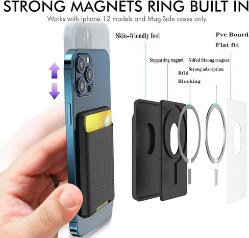 BIAJIYA Card Holder for Back of Phone for Stand MagSafe Magnetic Silicone Wallet Compatible with iPhone17/16/15/14/13/12/12 Pro/ 12 Mini/ 12 Pro Max (Black) in Kuwait