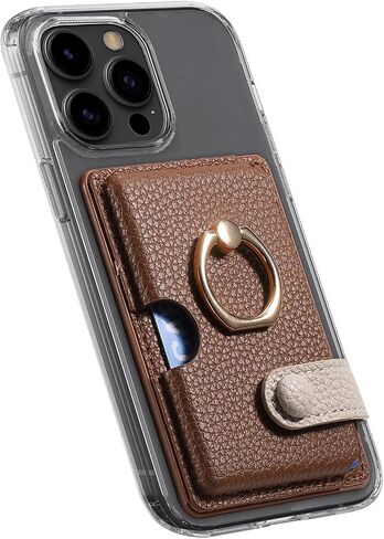 Wallet Stick on Phone Case, Credit Card Holder with Ring for Back of Phone Cases Flip Leather Wallet Sleeve Pouch Compatible with iPhone, Samsung Galaxy Android Most Smartphones Black in Saudi Arabia