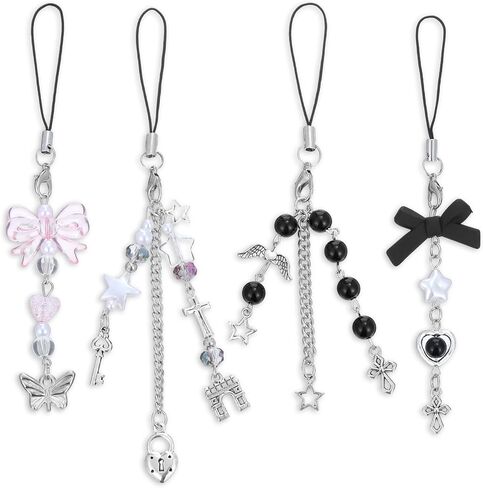 4 PCS حزام معصم الهاتف ، سحر الهاتف الخليوي لطيف Kawaii Silver Metal الهاتف المحمول حزام جمالي y2k الملحقات سلسلة الفراشة سحر سلسلة مفاتيح سلسلة الشبل للمعلقات الكاميرا حقيبة الديكور in Kuwait