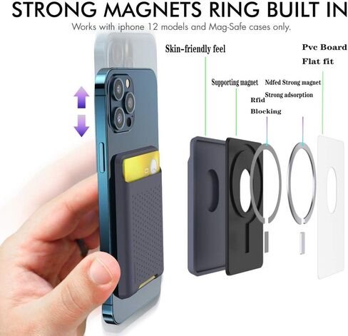حامل بطاقة Biajiya لظهر الهاتف للوقوف Magsafe Magnetic Silicone Wallet متوافق مع iPhone17/16/15/14/13/21/21 in Kuwait