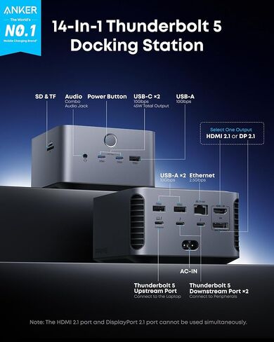 محطة إرساء Anker Prime TB5 ، 14-in-1 Thunderbolt 5 Dock & Anker Captop Charger ، 140W Max USB C Charger ، 4-Port Multi-Device Charging in Saudi Arabia
