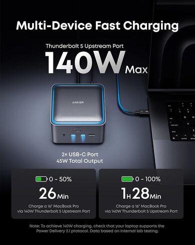 محطة إرساء Anker Prime TB5 ، 14-in-1 Thunderbolt 5 Dock & Anker Captop Charger ، 140W Max USB C Charger ، 4-Port Multi-Device Charging in Saudi Arabia