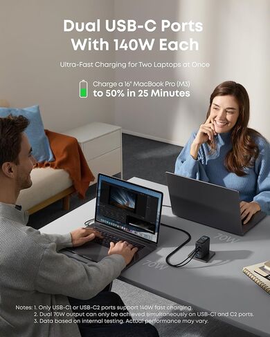 محطة إرساء Anker Prime TB5 ، 14-in-1 Thunderbolt 5 Dock & Anker Captop Charger ، 140W Max USB C Charger ، 4-Port Multi-Device Charging in Saudi Arabia