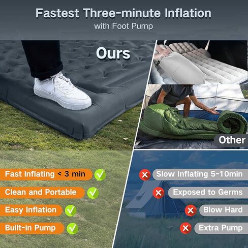 Double Sleeping Pad Camping, Self Inflating 6'' Extra-Thick 2 Person Pillow Built-in Foot Pump Waterproof Inflatable Sleeping Mat Backpacking, Tent, Hiking, Portable Camping Pad (Yellow Grey) in Saudi Arabia