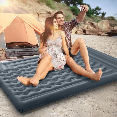 Double Sleeping Pad Camping, Self Inflating 6'' Extra-Thick 2 Person Pillow Built-in Foot Pump Waterproof Inflatable Sleeping Mat Backpacking, Tent, Hiking, Portable Camping Pad (Yellow Grey) in Saudi Arabia