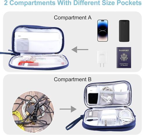 Electronic Accessories Carry Case, Travel Organizer Pouch, Portable Waterproof Double Layers Storage Bag for USB Cable, Cord, Earphone Black in Saudi Arabia