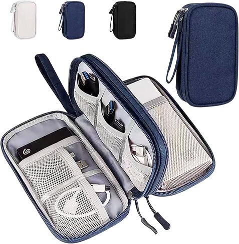 Electronic Accessories Carry Case, Travel Organizer Pouch, Portable Waterproof Double Layers Storage Bag for USB Cable, Cord, Earphone Black in Saudi Arabia