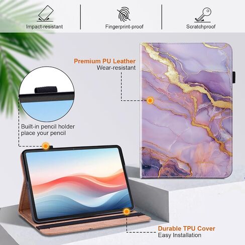 Case for Lenovo Idea Tab Pro 12.7 inch (TB-373FU/ TB-375FC) 2025 Tablet, Folio Cover with Multi-Angle Stand and Pen Holder, Purple Marble in Saudi Arabia