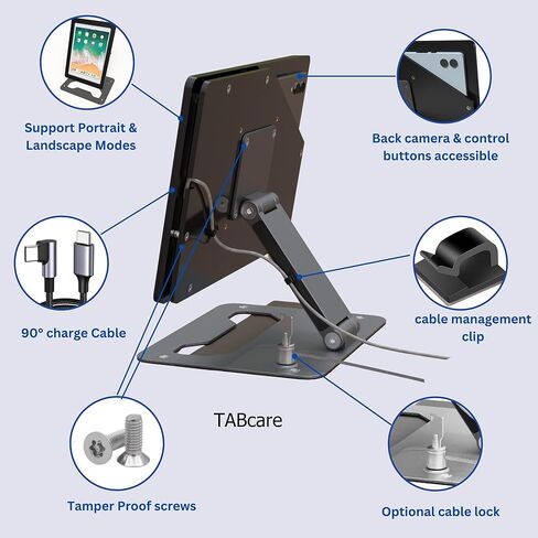 TABcare Anti-Theft Acrylic Case with EZ Foldable Aluminum Desktop Stand for Apple iPad 10 10.9", iPad 11"(Black) in Saudi Arabia