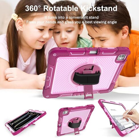 Case for iPad Pro 13 Inch 2024 M4 (7th Generation),A2926/A3007 Tablet Case with Pencil Holder for Kids,Heavy Duty Shockproof Protective with 360°Rotating Stand,Hand/Shoulder Strap,Yellow in Saudi Arabia