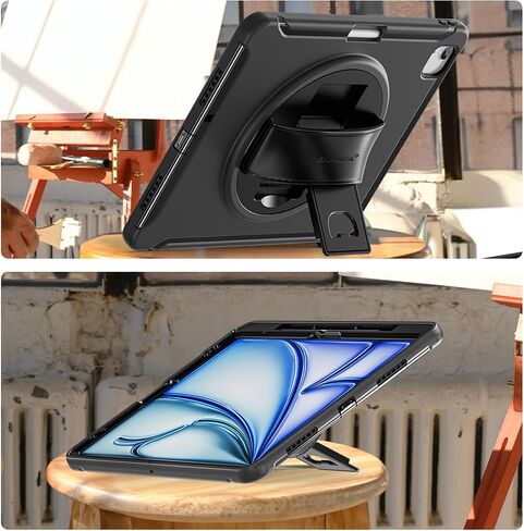Sahara - Series Series Case -Duty مع حزام يدوي لـ iPad Air 11 "(M2 2024 & M3 2025) ، Scorpion Black ، (TB00421) in Saudi Arabia