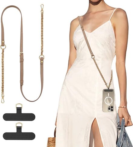 TiMOVO 2-in-1 Phone Lanyard Crossbody, Adjustable Phone Strap for iPhone 16 Pro Max, PU Strap Combo with Metal Chain in Saudi Arabia