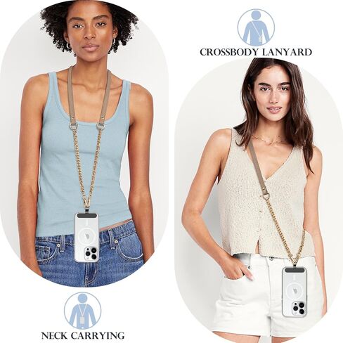 TiMOVO 2-in-1 Phone Lanyard Crossbody, Adjustable Phone Strap for iPhone 16 Pro Max, PU Strap Combo with Metal Chain in Saudi Arabia