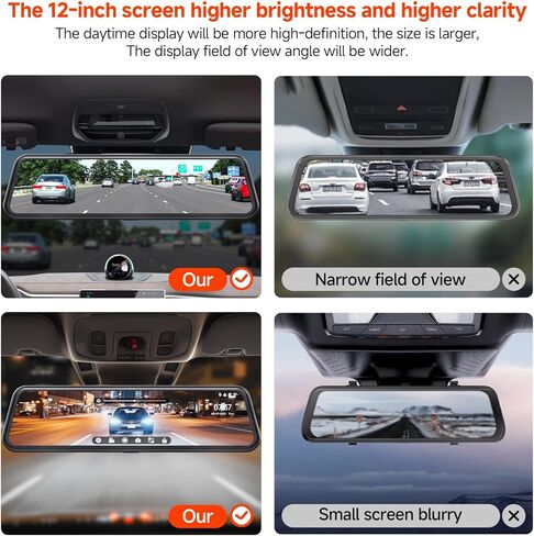 12" 4K Mirror Dash Cam,Rear View Mirror Camera,Smart Touch Screen,Dash Cam Front and Rear for Car,with GPS,G-Sensor,Loop Recording,Parking Mode,Includes 64GB Card in Saudi Arabia