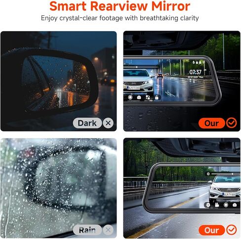 12" 4K Mirror Dash Cam,Rear View Mirror Camera,Smart Touch Screen,Dash Cam Front and Rear for Car,with GPS,G-Sensor,Loop Recording,Parking Mode,Includes 64GB Card in Saudi Arabia