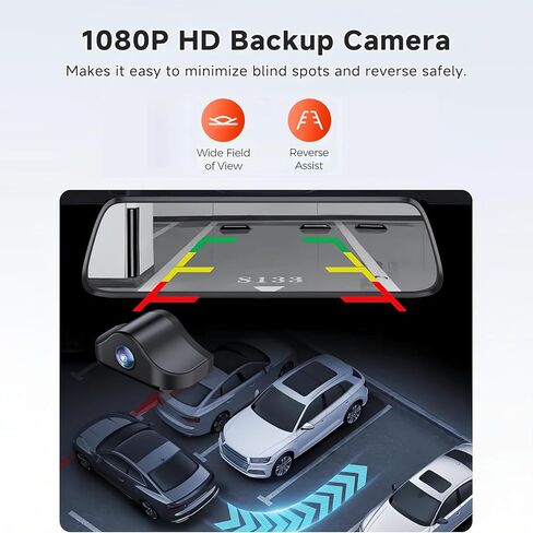 12" 4K Mirror Dash Cam,Rear View Mirror Camera,Smart Touch Screen,Dash Cam Front and Rear for Car,with GPS,G-Sensor,Loop Recording,Parking Mode,Includes 64GB Card in Saudi Arabia