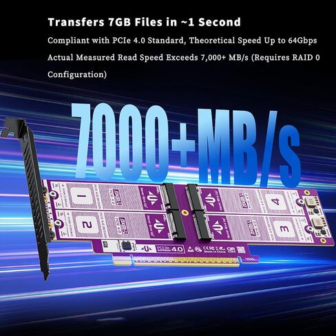 AU-P599 PCIE 4.0 x16 إلى 4Bay NVME SSD CARD ، محول 64 جيجابت في الثانية M.2 ، PCB المطلية بالذهب ، RAID0 NVME عالي السرعة إلى PCI Express لسطح المكتب in Saudi Arabia