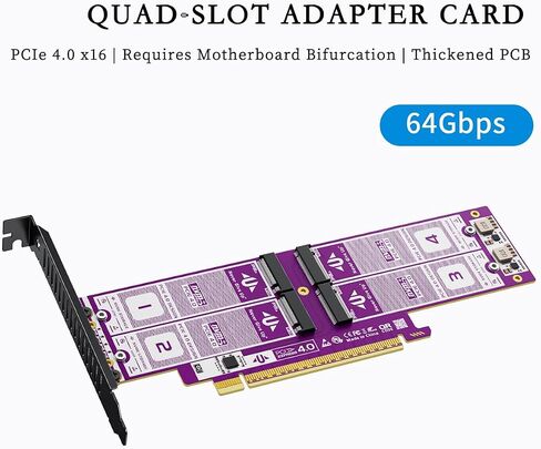 AU-P599 PCIE 4.0 x16 إلى 4Bay NVME SSD CARD ، محول 64 جيجابت في الثانية M.2 ، PCB المطلية بالذهب ، RAID0 NVME عالي السرعة إلى PCI Express لسطح المكتب in Saudi Arabia