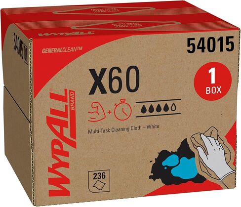 WypAll® GeneralClean™ X60 Multi-Task Cleaning Cloths (54015), Brag Box, Strong and Absorbent Towels, White (236 Sheets/Box, 1 Box/Case, 236 Sheets/Case) in Kuwait