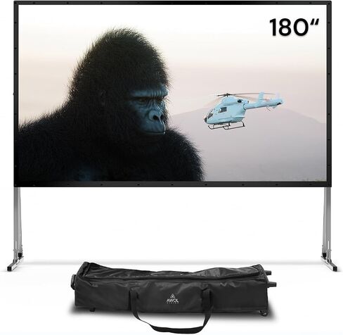 AWOL VISION Folding Outdoor Projector Screen with Stand (180 inches), Portable 16:9 4K HD Rear Front Movie Screen with Carry Bag for Theater Backyard Movie Night,Cinema School in Kuwait