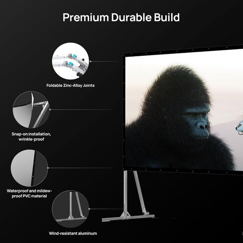 AWOL VISION Folding Outdoor Projector Screen with Stand (180 inches), Portable 16:9 4K HD Rear Front Movie Screen with Carry Bag for Theater Backyard Movie Night,Cinema School in Kuwait