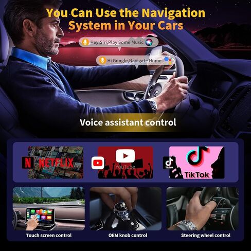 4-in-1 محول Carplay و Android Auto Adapter ، متوافق مع رابط N-ETFLIX/YouTube/Tik Tok/Screen in Kuwait