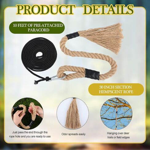 30 Inch Hemp Scent Scrape Rope for Deer Hunting Mock Scrape Scent Rope with 10 Feet Pre Attached Paracord Active Hangs Anywhere Hunting Accessories for Deer Hunt in Saudi Arabia